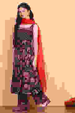 Black Floral Printed Kalidar Suit Set image number 3