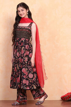Black Viscose Blend Kalidar Suits image number 3