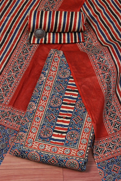 Buy Blue Cotton Unstitched Suit set Online at Biba India