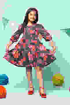 Blue Cotton All Over Print Dress image number 5