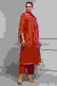 Red Chanderi Embroidered Kalidar Suit Set image number 5