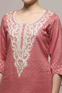 Peach Cotton Blend Thread Embroidered Unstitched Suit Set image number 2