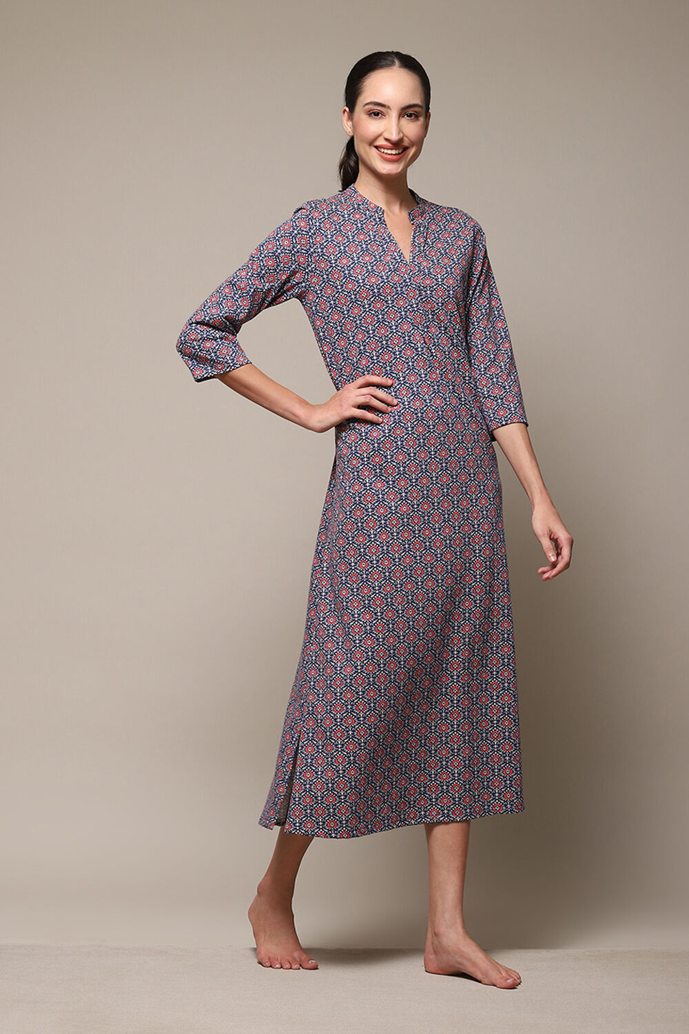Navy Cotton Printed Sleepwear image number 3