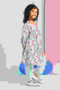 Sky Blue Cotton Floral Gathered Kurta Set image number 5