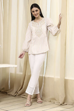 Beige Cotton A-Line Kurti image number 0