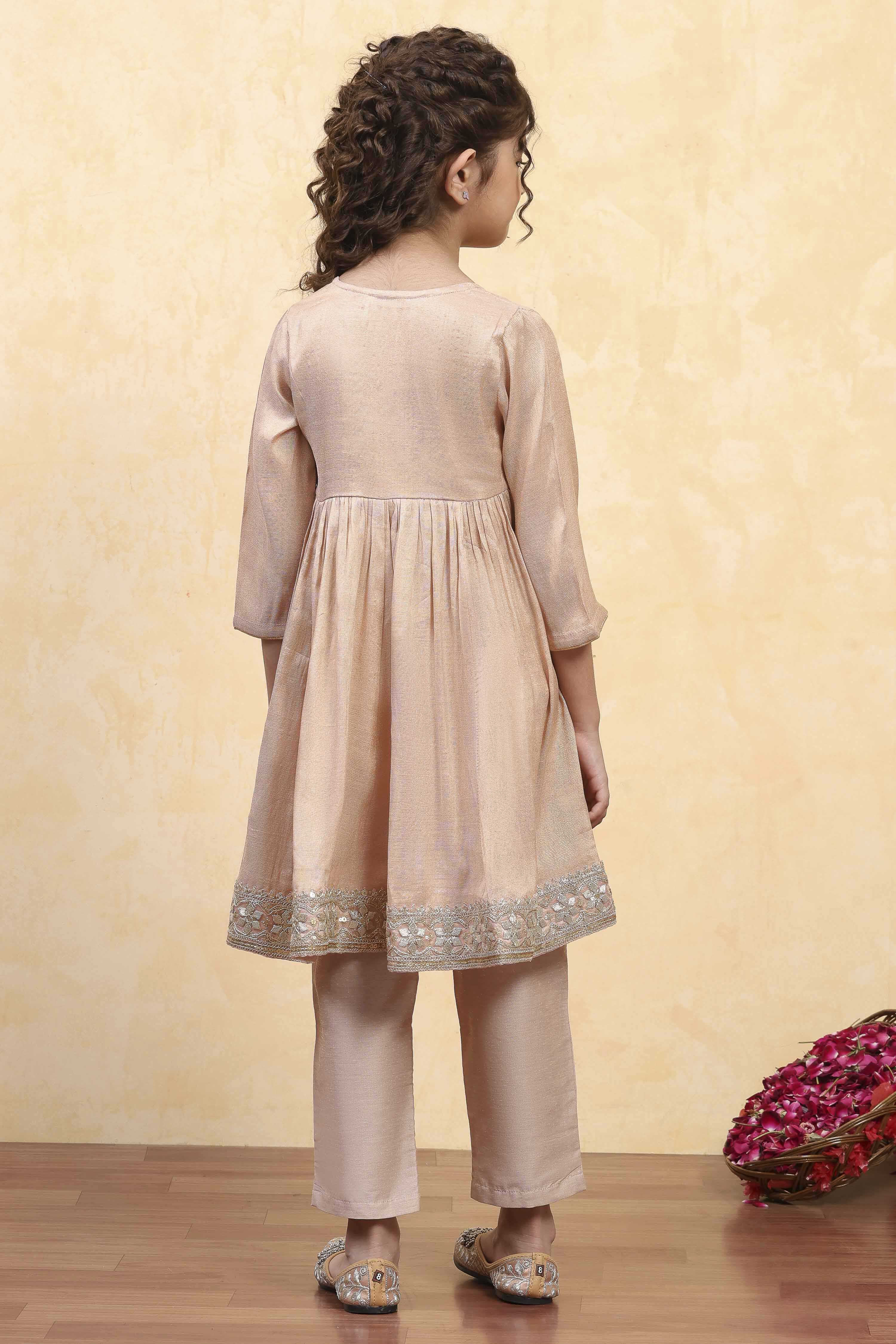 Gold Cotton Dyed Gathered Suit Set image number 4