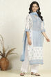 White-Blue Cotton Unstitched Suit Set image number 6