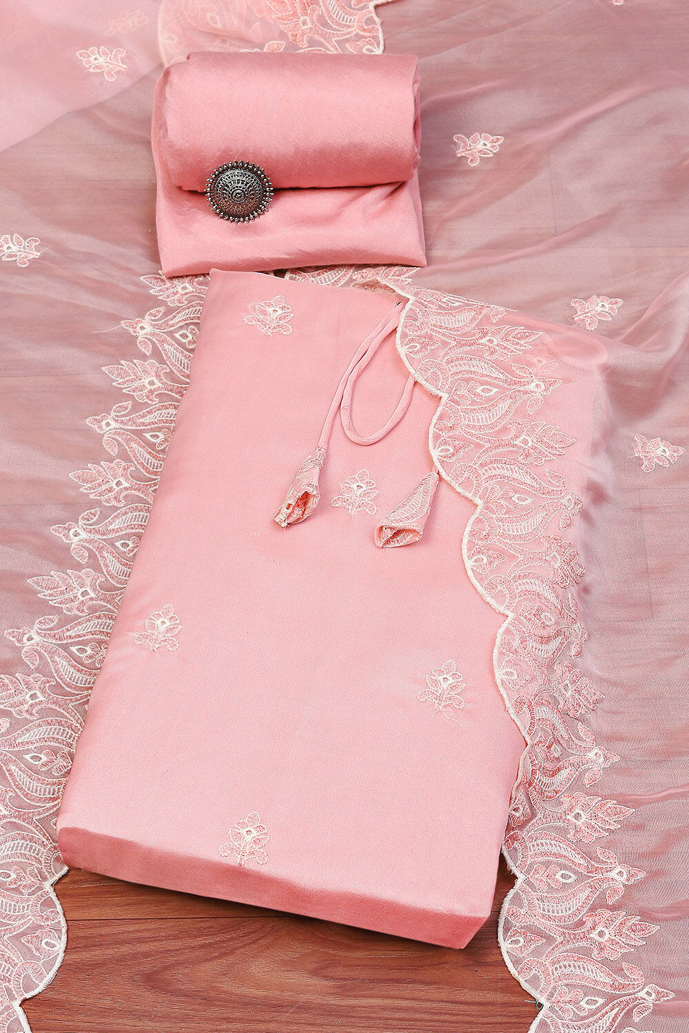 Pink Organza Unstitched Suit set image number 0