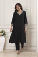 Black Solid Straight Kurta image number 5