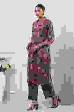 Blue Cotton Floral Printed Straight Kurta Set image number 4