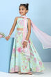 Aqua Cotton Printed Straight Lehenga Set image number 0