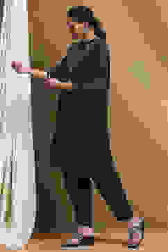 Midnight Blue Solid Festive Straight Kurta Set image number 3