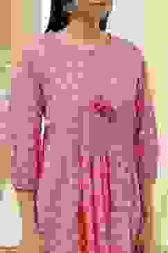 Coral Cotton Pleated Short Kurta image number 1