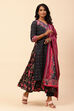 Black Cotton Double Layered Suit Set With Reversible Dupatta image number 8