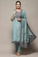 Sky Blue Chanderi Unstitched Suit Set image number 1