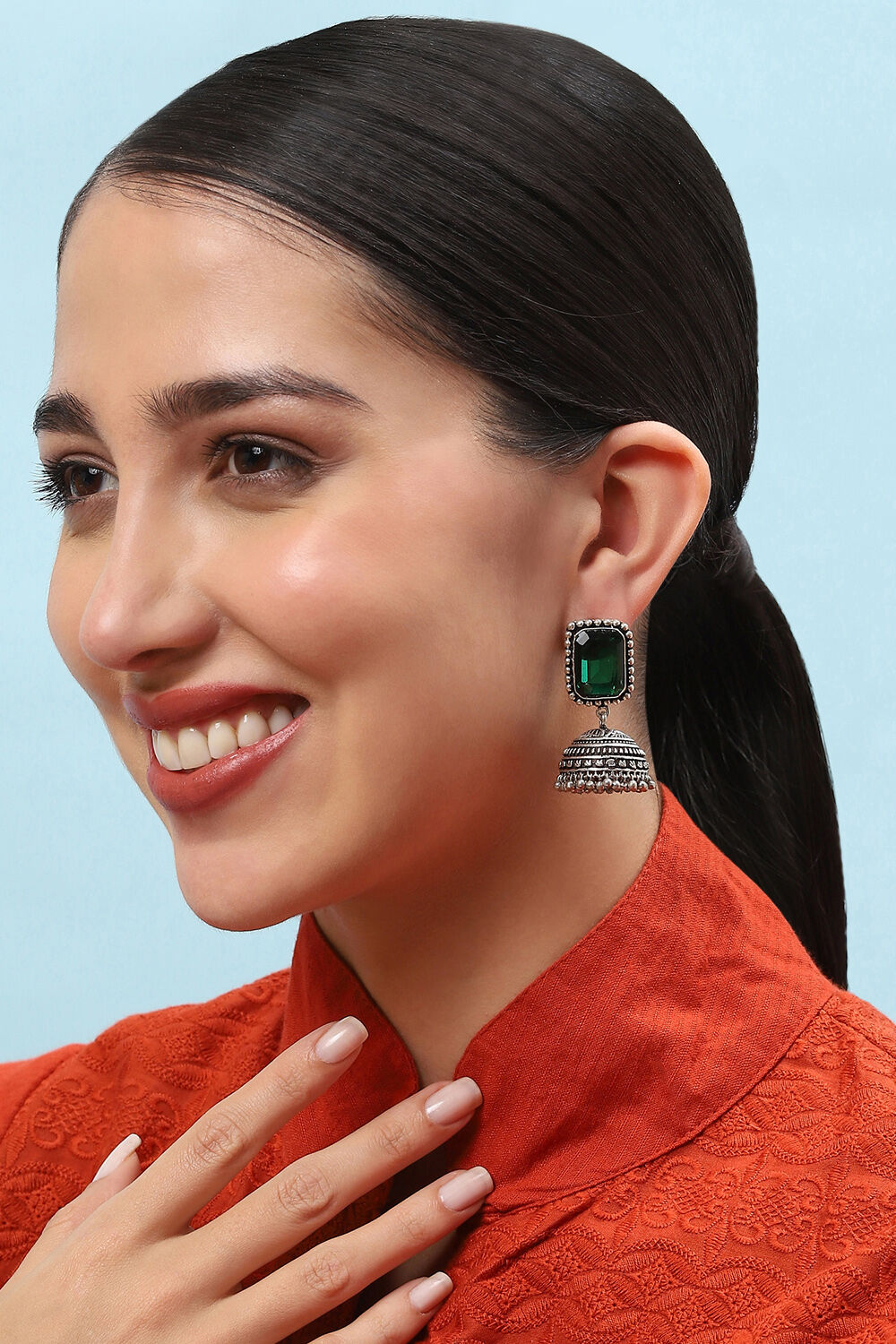 Green Brass Earrings image number 1