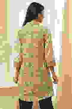 Honey Beige Cotton Floral Short Straight Kurta image number 3