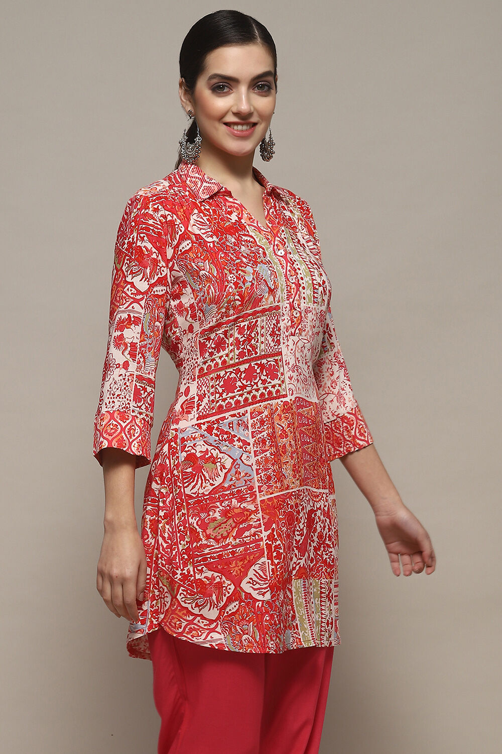 Fuchsia Viscose Straight Printed Short Kurta image number 5
