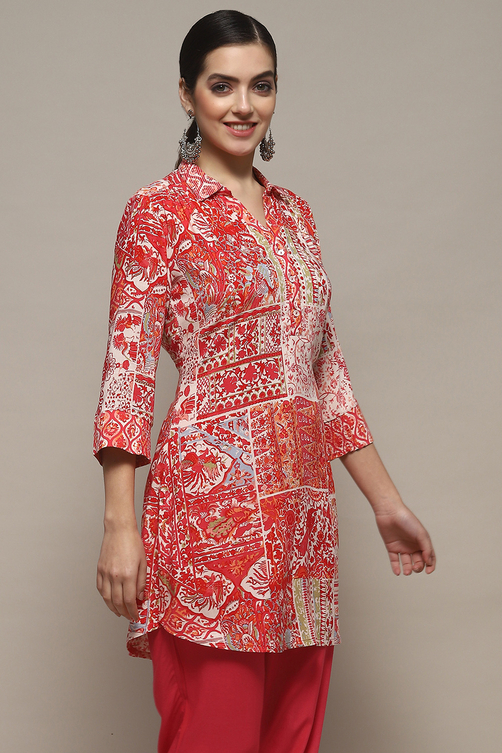 Fuchsia Viscose Straight Printed Short Kurta image number 5