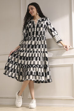 Black and White Cotton Tiered Dress image number 0