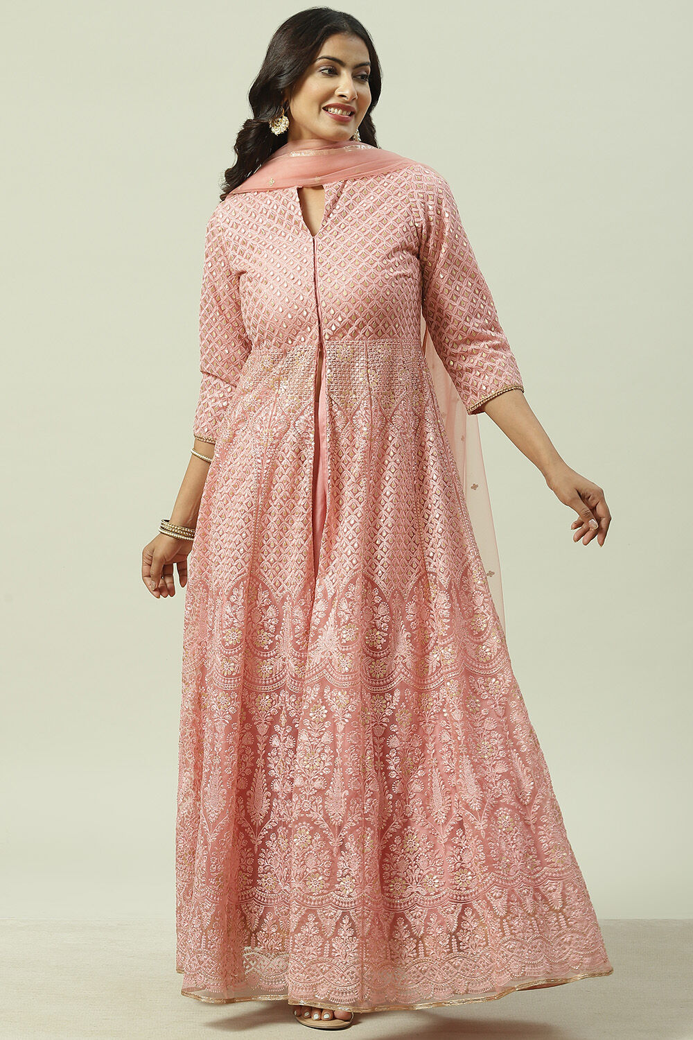 Yellow Flared Kurta Lehenga Suit Set image number 7