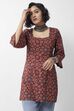 Maroon Cotton Geometric Printed Straight Kurti image number 3