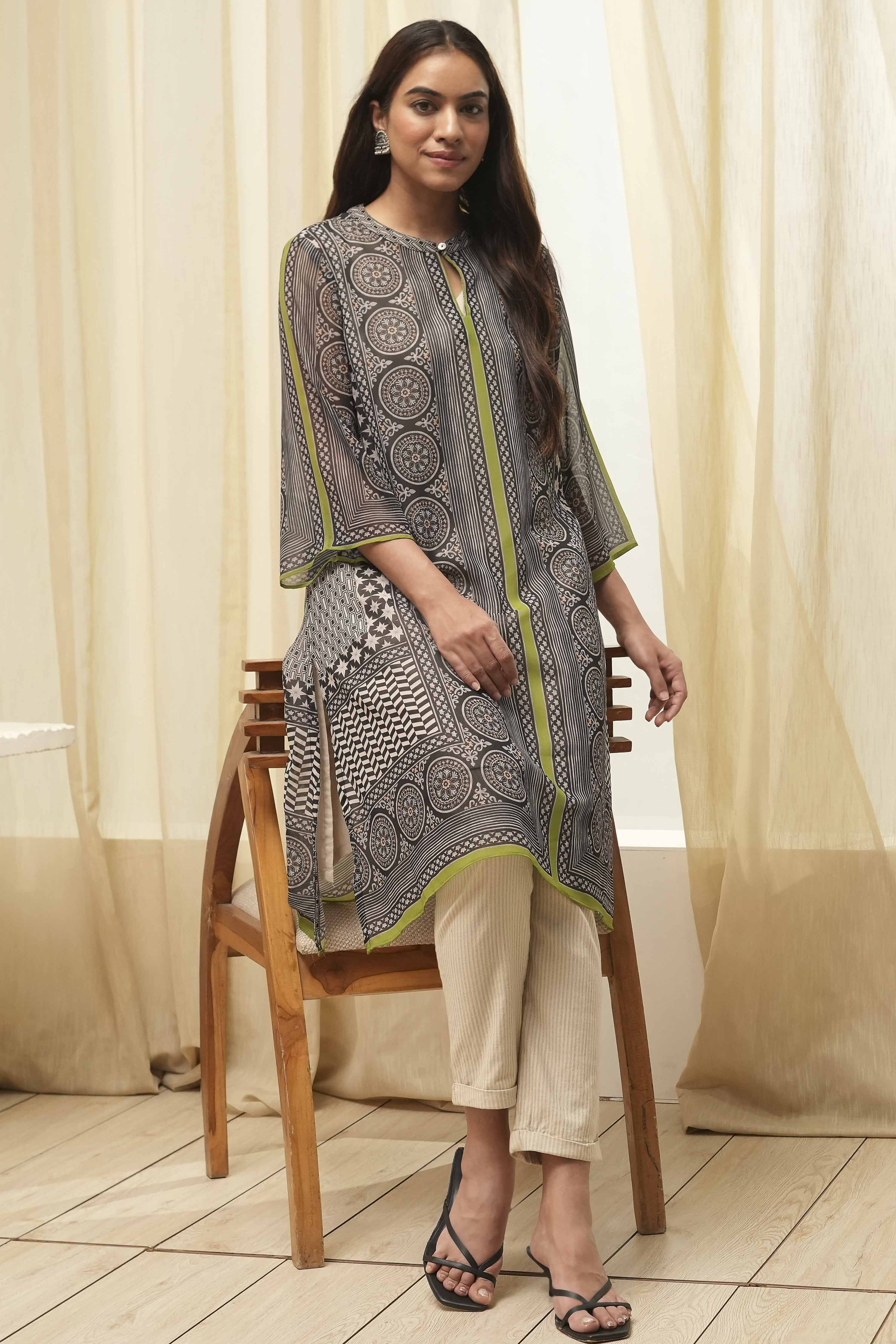Black Printed Straight Kurta image number 0