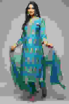 Blue Cotton Straight Kurta Pant Suit Set image number 0