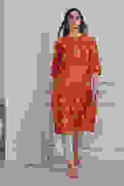 Orange Cotton Straight Kurta image number 0