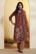 Teal Floral Printed Poly Linen Kurta Set image number 0