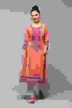 Coral Polyester Straight Printed Kurta image number 0