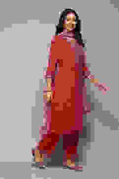 Red Viscose Straight Suit set image number 6