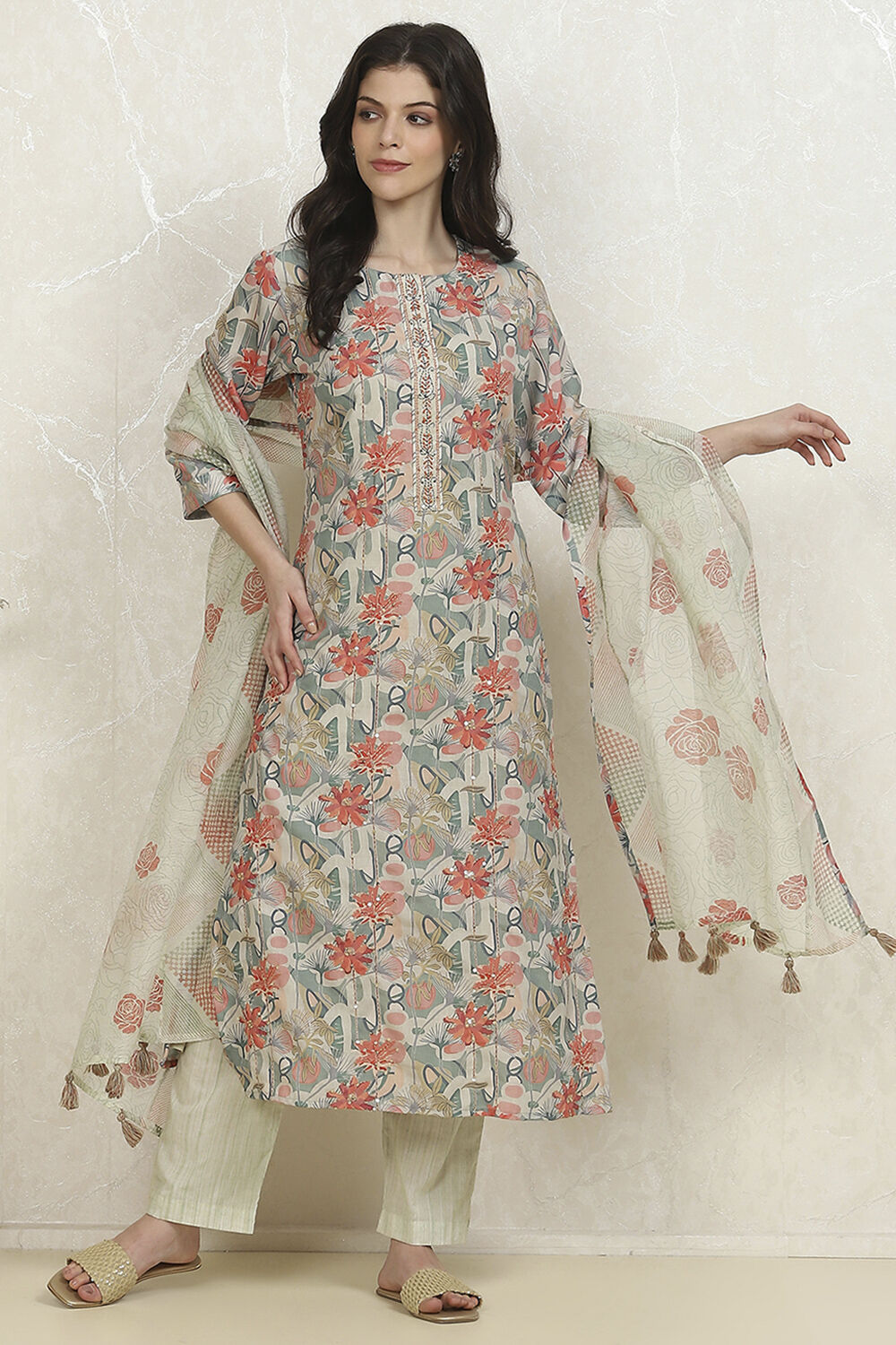 Metallic Cotton Digital Print Unstitched Suit Set image number 1