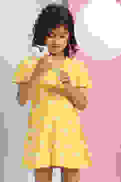 Yellow Pure Cotton Schiffli A-Line Dress image number 6