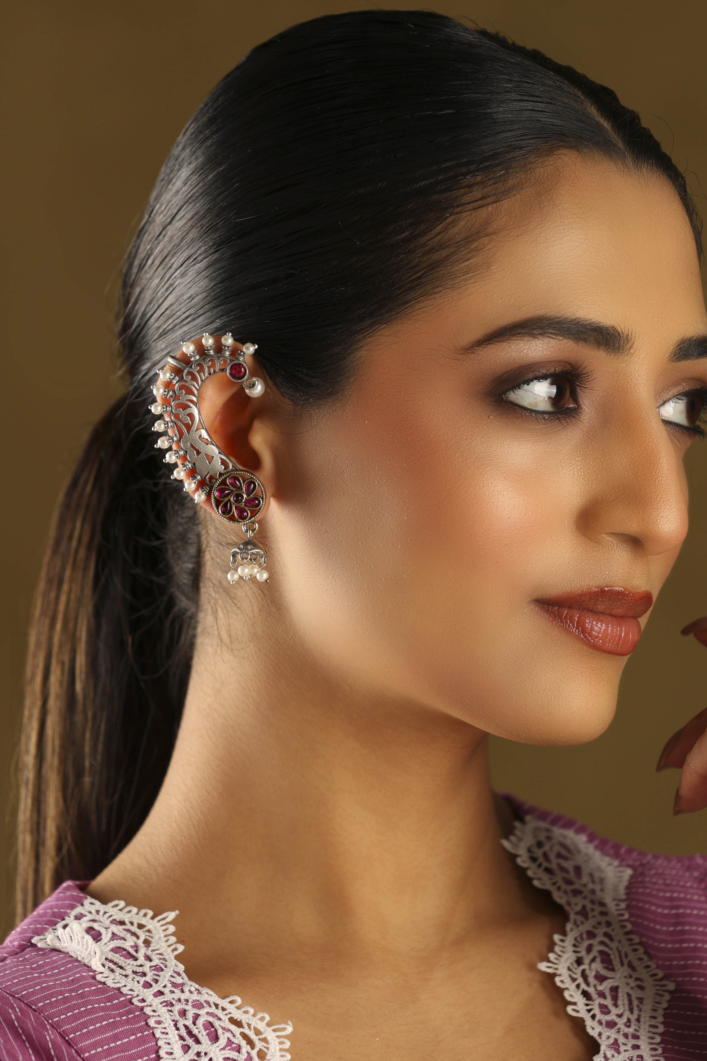 Dark Pink Brass Earcuff image number 3