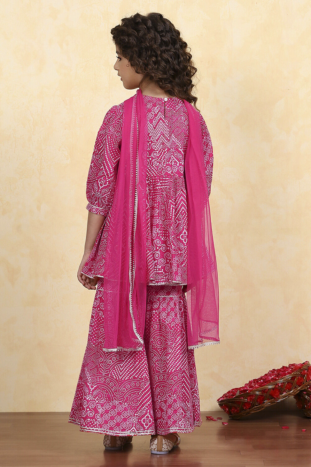 Pink Cotton Printed Straight Sharara Suit Set image number 4