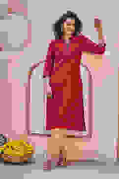 Red Yard-dyed Festive Straight Kurta image number 0