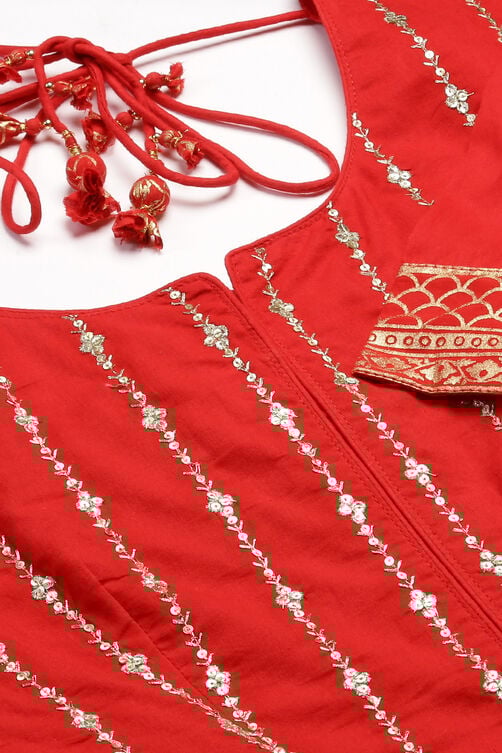 Red Cotton Anarkali Kurta Churidar Suit Set image number 1