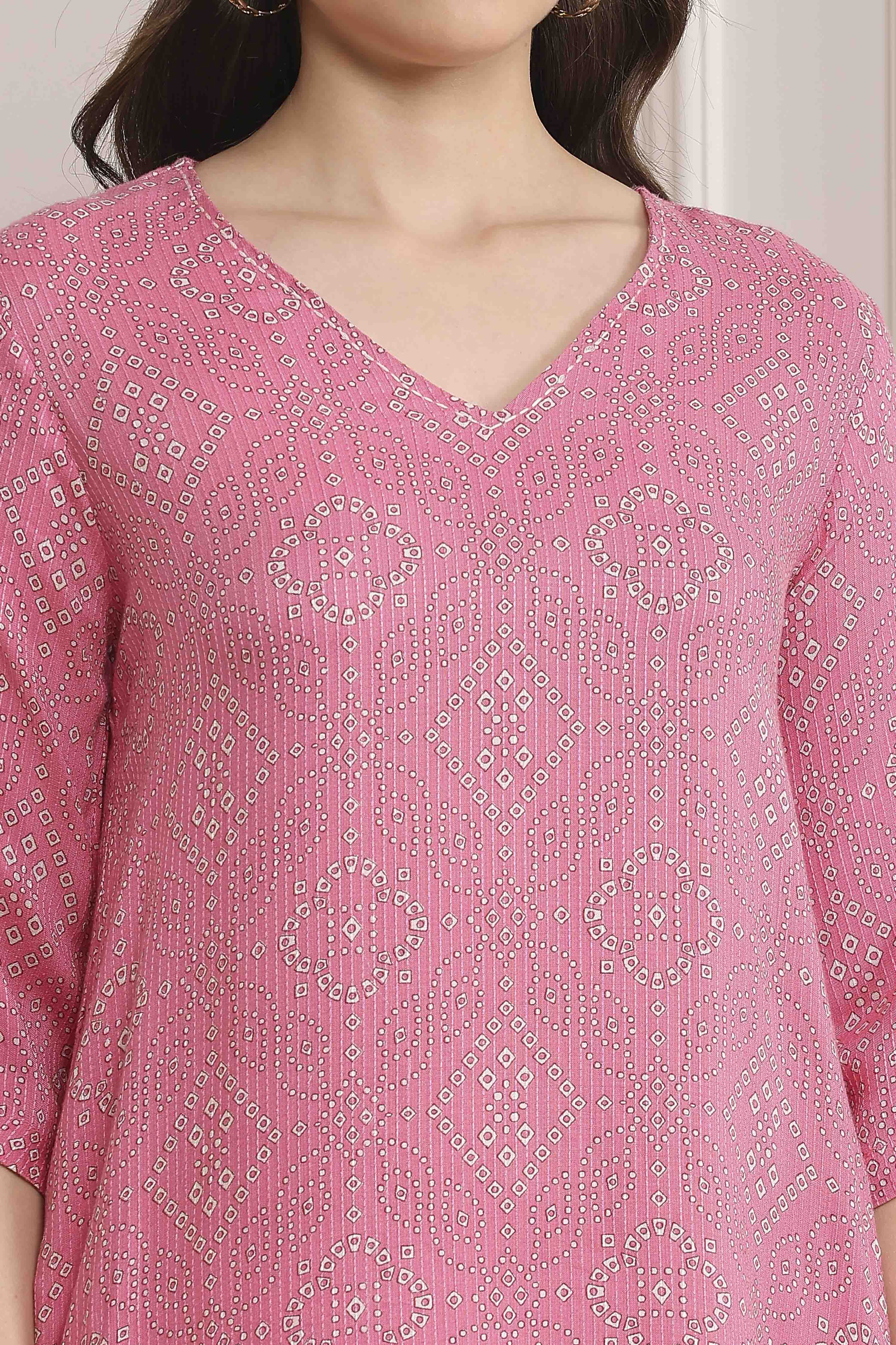 Pink Viscose Straight Printed Kurta image number 1