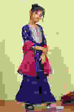 Purple Brocade Yarndyed Straight Sharara Suit Set image number 5