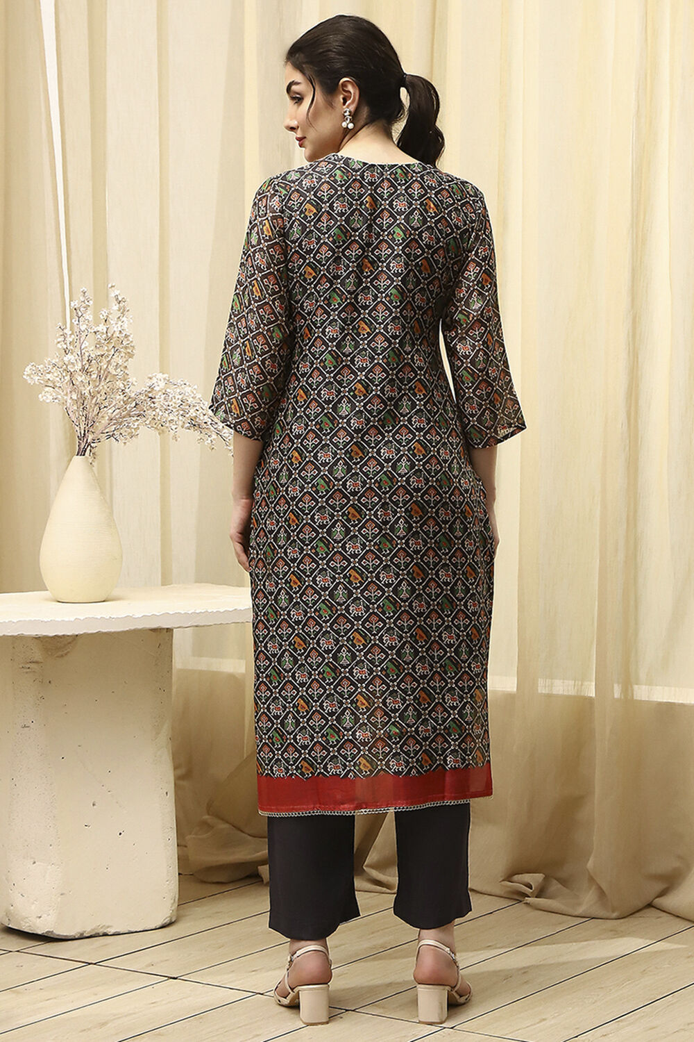 Black Tissue Machine Embroidered Unstitched Suit Set image number 5