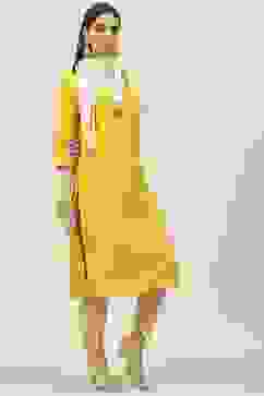 Yellow Art Silk Straight Yarndyed Kurta image number 6