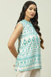 Turquoise Rayon Flared Printed Top image number 4