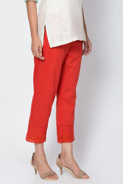 Red Cotton Solid Pant image number 2