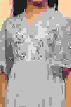 Mint Green Dobby Net Embellished Tiered Flared Dress image number 1