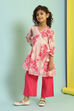 Cream-Colored and Pink Cotton Gathered Kurta Set image number 3