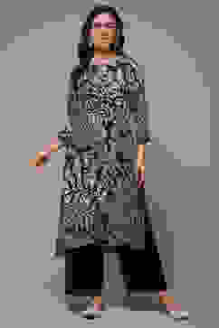 Black LIVA Straight Printed 2 Piece Set image number 1