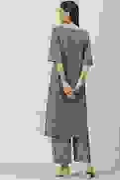 Grey Printed Cotton Straight Kurta Palazzo Suit Set image number 4