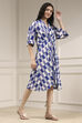Indigo Cotton Flared Yarndyed Dress image number 4