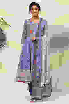 White And Blue Cotton Anarkali Kurta Churidar Suit Set image number 0